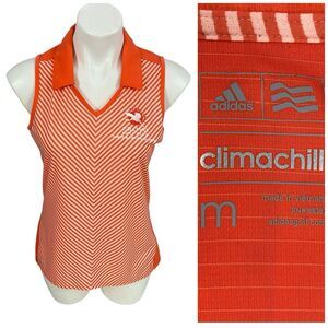 Adidas Climachill Polo Golf Shirt Womens Medium Sleeveless Orange Athletic Sport